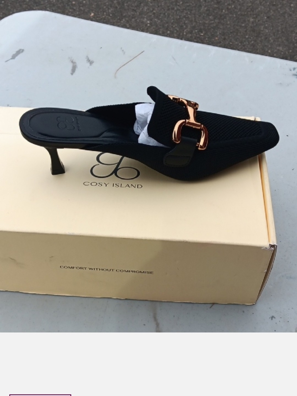 Cosy Island Black Mule with Rose Gold Buckle